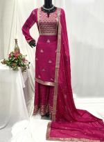 Uppada Silk Hot Pink Traditional Wear Hand Work Readymade Plazzo Suit